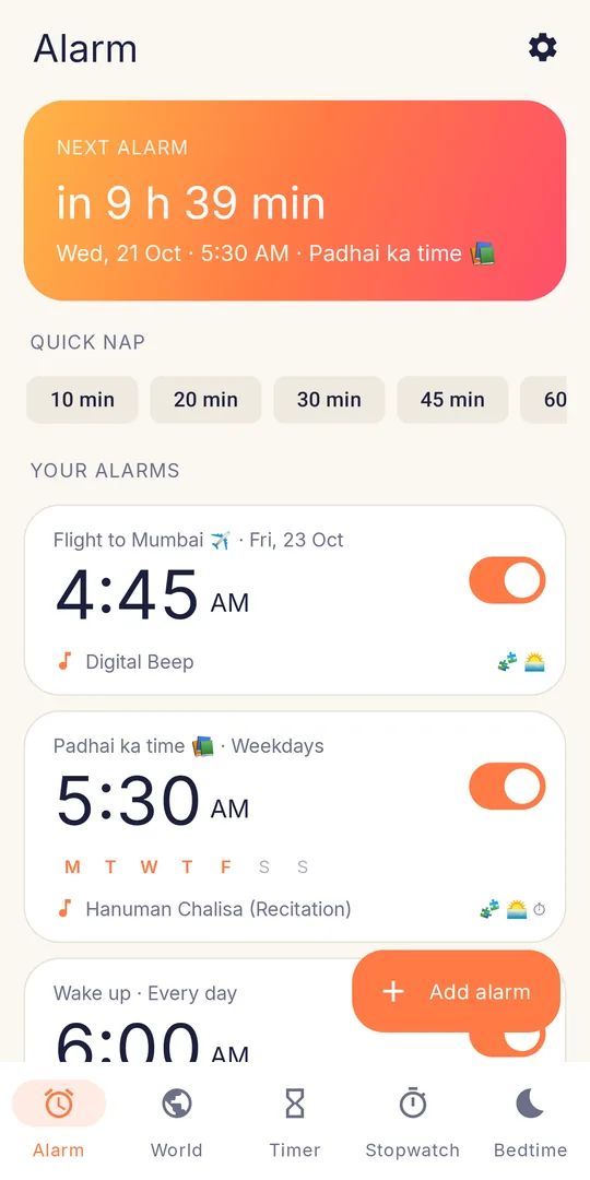 Clock screenshot: Alarms